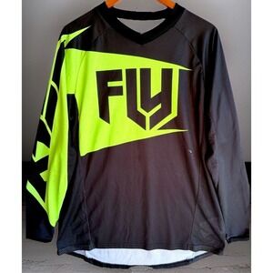 Fly Racing Patrol XC Motocross Jersey Men's Size L Black Hi-Vis Neon Yellow Mesh